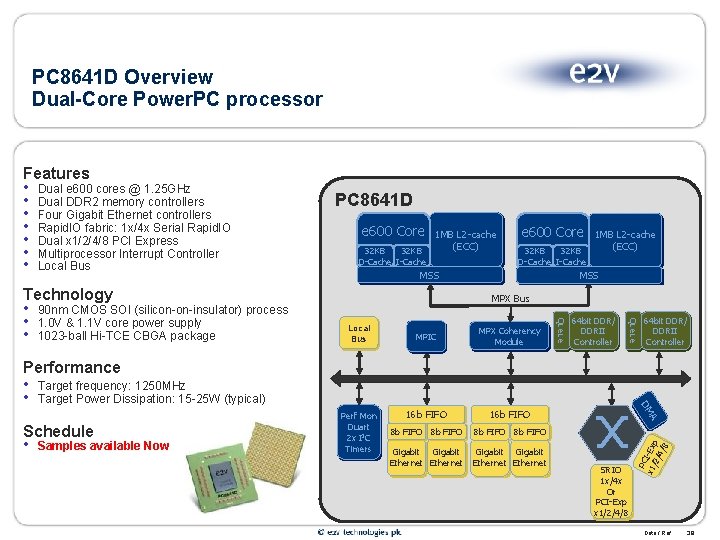 PC 8641 D Overview Dual-Core Power. PC processor e 600 Core 32 KB D-Cache