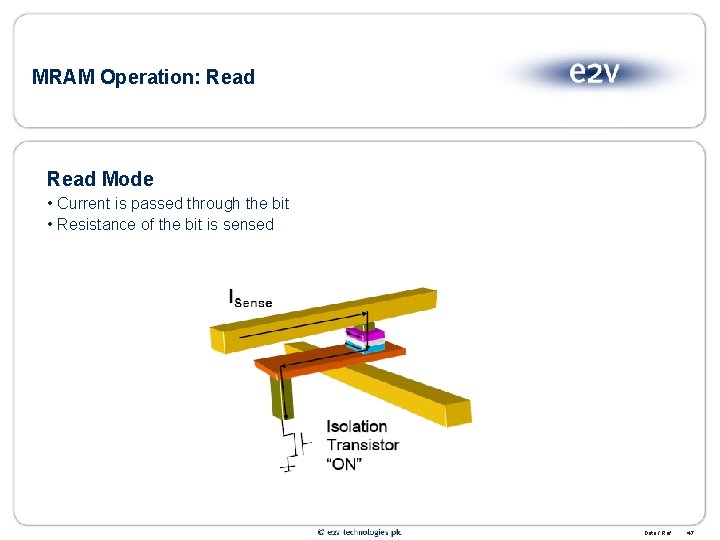 MRAM Operation: Read Mode • Current is passed through the bit • Resistance of
