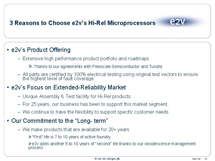 3 Reasons to Choose e 2 v’s Hi-Rel Microprocessors • e 2 v’s Product