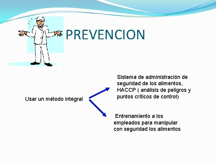 PREVENCION Usar un método integral Sistema de administración de seguridad de los alimentos, HACCP PREVENCION Usar un método integral Sistema de administración de seguridad de los alimentos, HACCP