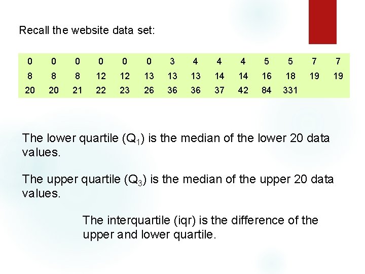 Recall the website data set: 0 0 0 3 4 4 4 5 5