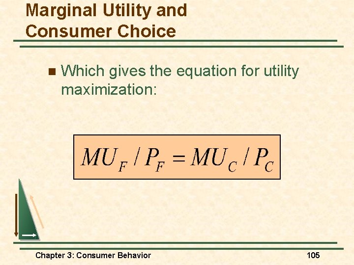 Marginal Utility and Consumer Choice n Which gives the equation for utility maximization: Chapter