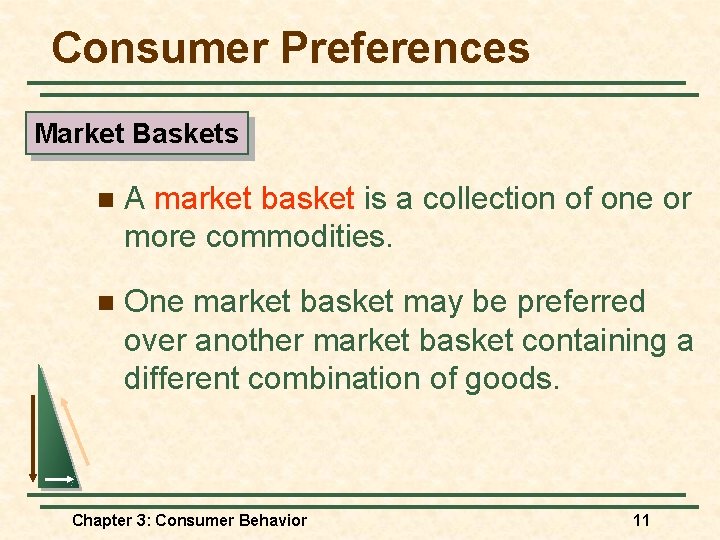 Consumer Preferences Market Baskets n A market basket is a collection of one or