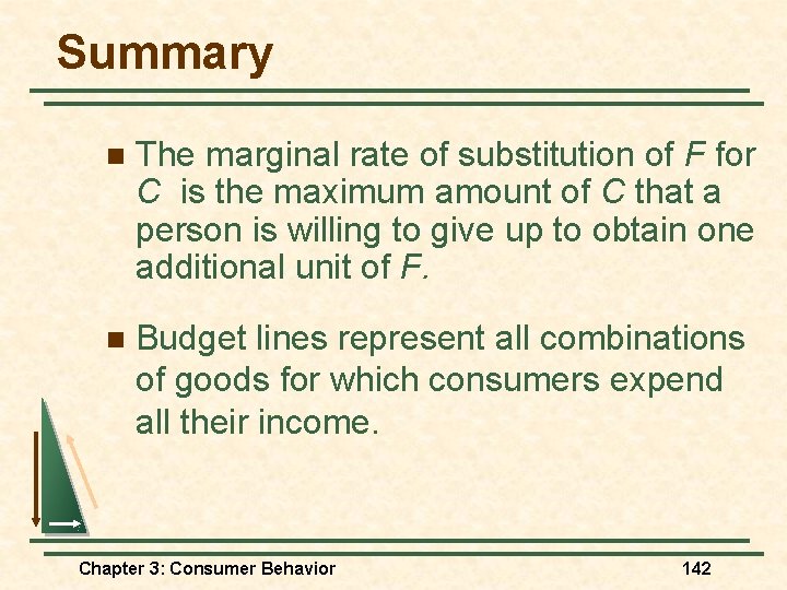 Summary n The marginal rate of substitution of F for C is the maximum