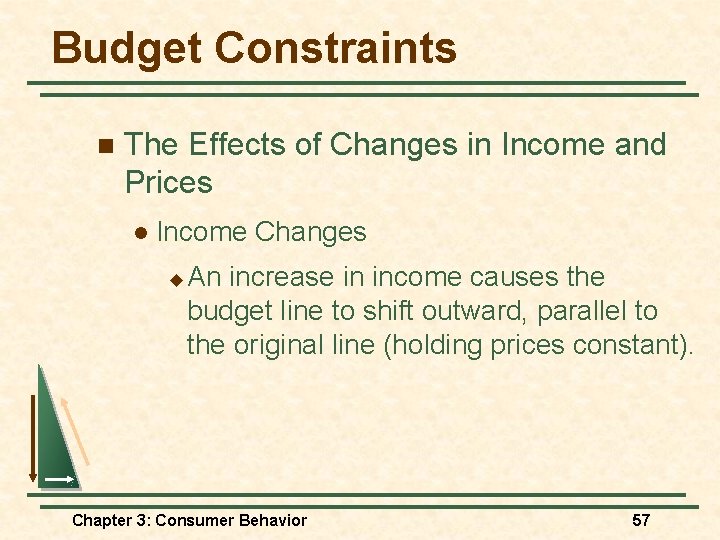 Budget Constraints n The Effects of Changes in Income and Prices l Income Changes
