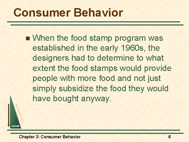 Consumer Behavior n When the food stamp program was established in the early 1960