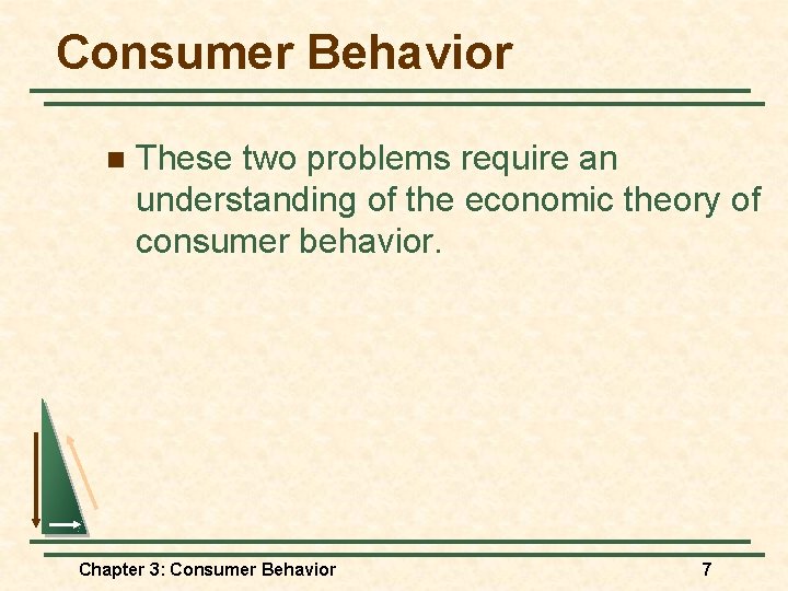 Consumer Behavior n These two problems require an understanding of the economic theory of