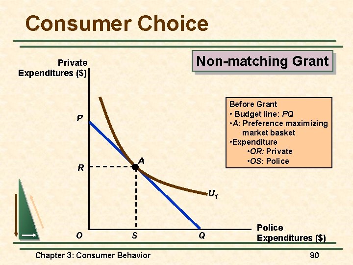 Consumer Choice Non-matching Grant Private Expenditures ($) Before Grant • Budget line: PQ •