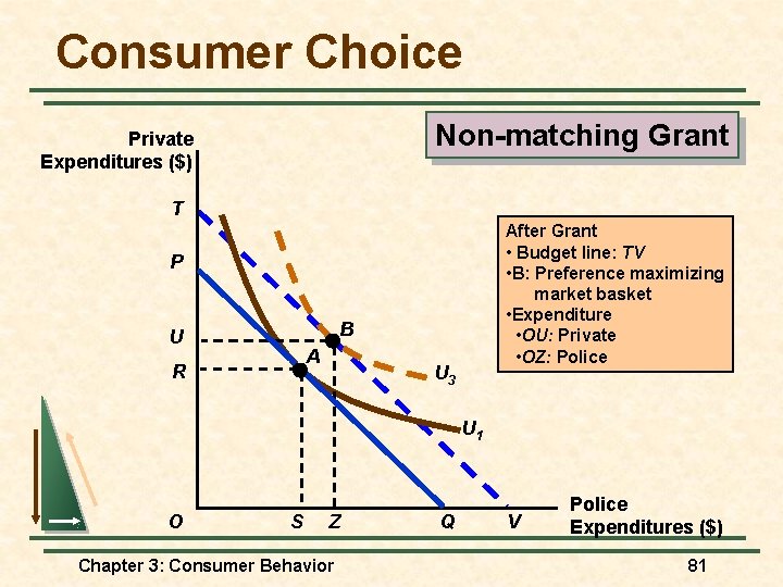 Consumer Choice Non-matching Grant Private Expenditures ($) T After Grant • Budget line: TV