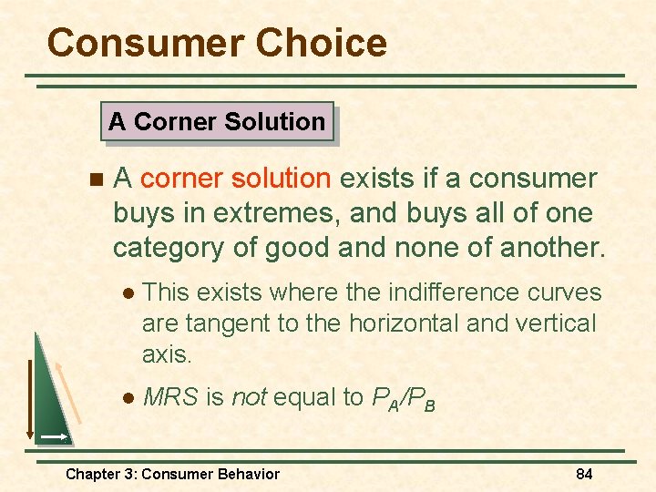 Consumer Choice A Corner Solution n A corner solution exists if a consumer buys
