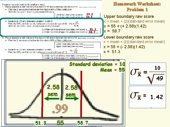 29. 2 80. 8 Homework Worksheet: Problem 1 Upper boundary raw score x =
