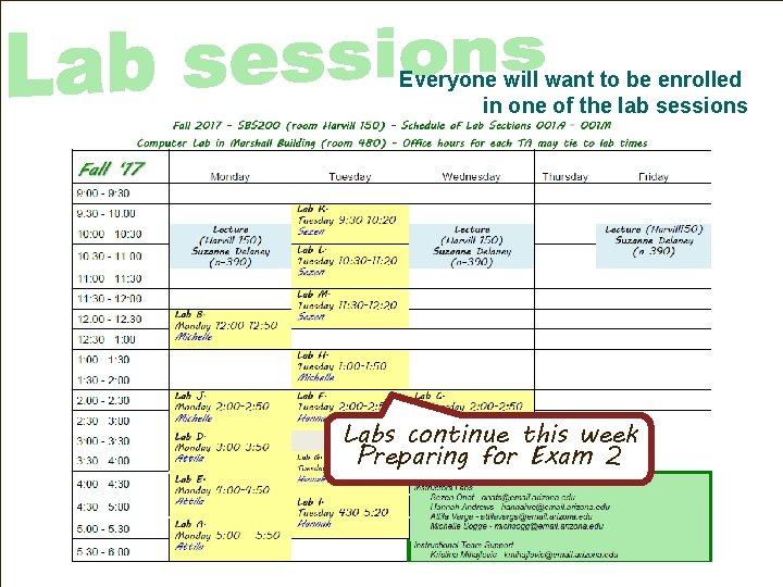 Everyone will want to be enrolled in one of the lab sessions Labs continue
