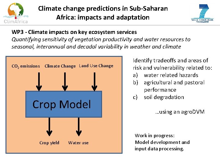 Climate change predictions in Sub-Saharan Africa: impacts and adaptation WP 3 - Climate impacts