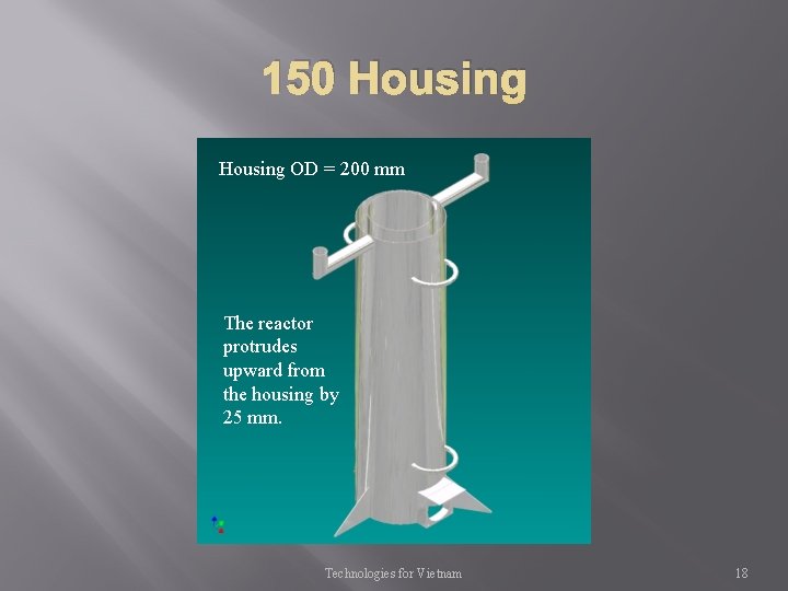 150 Housing OD = 200 mm The reactor protrudes upward from the housing by