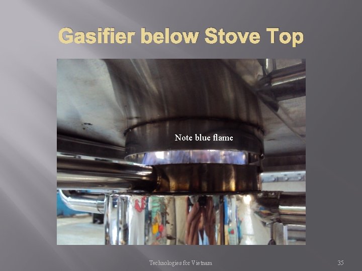Gasifier below Stove Top Note blue flame Technologies for Vietnam 35 