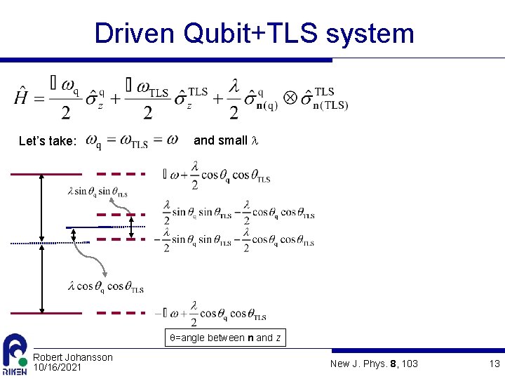 Driven Qubit+TLS system Let’s take: and small l q=angle between n and z Robert