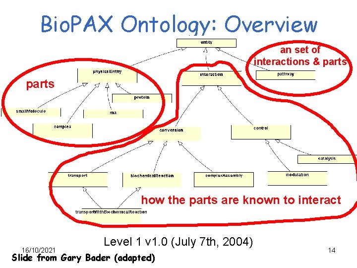 Bio. PAX Ontology: Overview an set of interactions & parts how the parts are