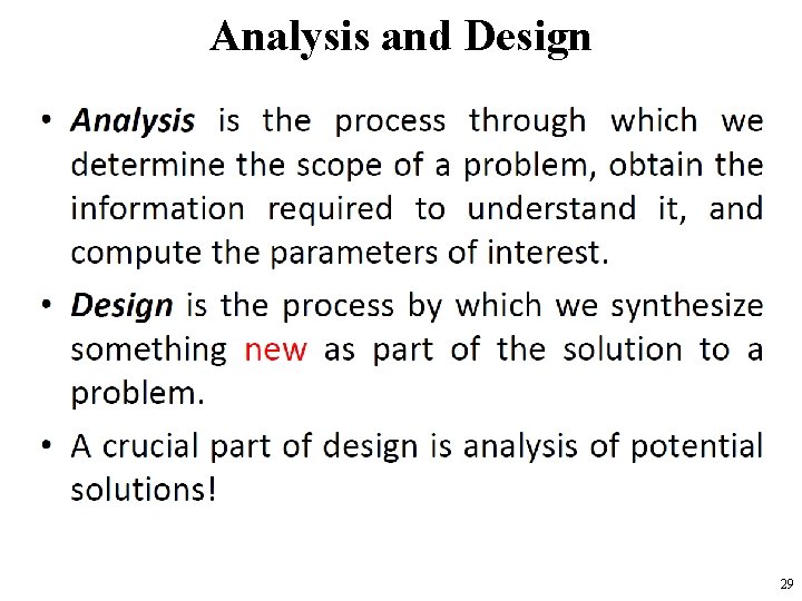 Analysis and Design 29 