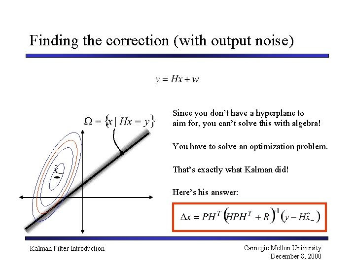 Finding the correction (with output noise) Since you don’t have a hyperplane to aim
