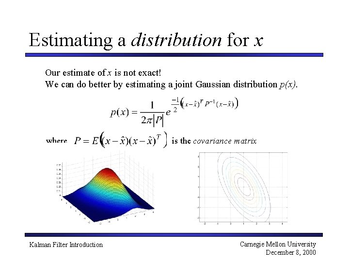 Estimating a distribution for x Our estimate of x is not exact! We can