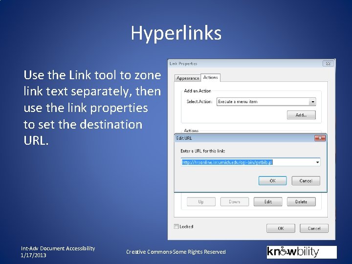 Hyperlinks Use the Link tool to zone link text separately, then use the link