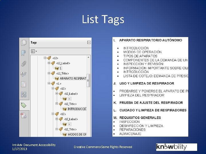 List Tags Int-Adv Document Accessibility 1/17/2013 Creative Commons-Some Rights Reserved 