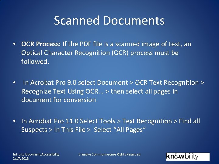 Scanned Documents • OCR Process: If the PDF file is a scanned image of