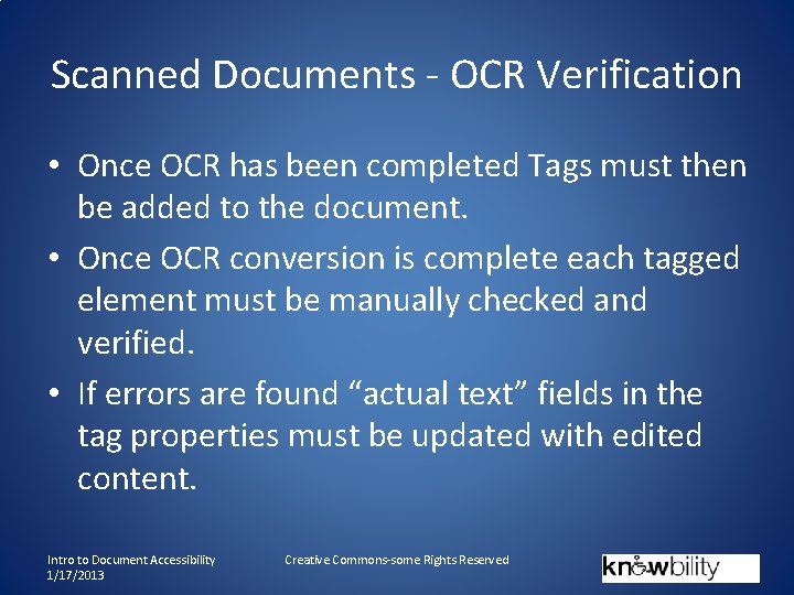Scanned Documents - OCR Verification • Once OCR has been completed Tags must then