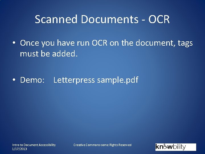 Scanned Documents - OCR • Once you have run OCR on the document, tags
