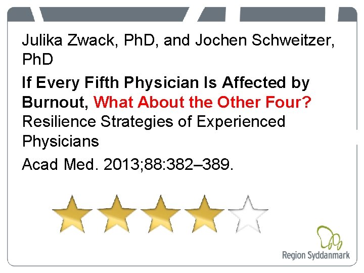 Julika Zwack, Ph. D, and Jochen Schweitzer, Ph. D If Every Fifth Physician Is