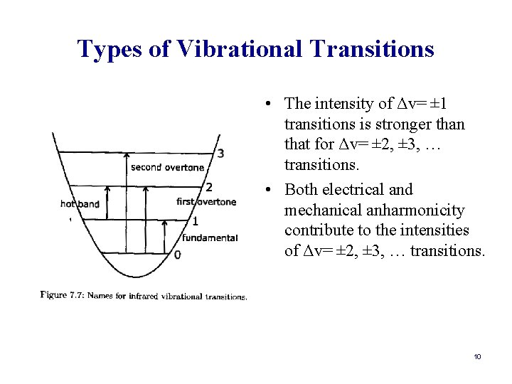 Types of Vibrational Transitions • The intensity of Δv= ± 1 transitions is stronger