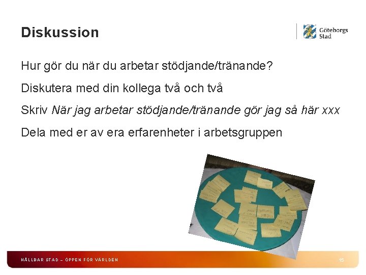 Diskussion Hur gör du när du arbetar stödjande/tränande? Diskutera med din kollega två och