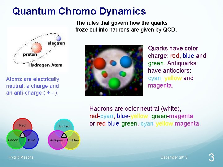 Quantum Chromo Dynamics The rules that govern how the quarks froze out into hadrons