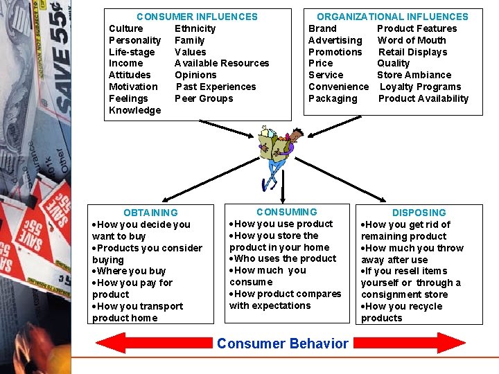 CONSUMER INFLUENCES Culture Ethnicity Personality Family Life-stage Values Income Available Resources Attitudes Opinions Motivation