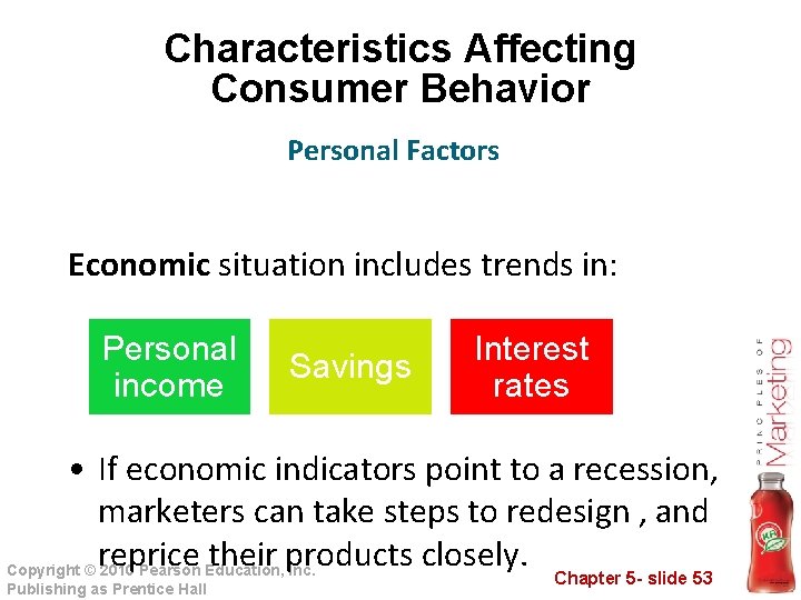 Characteristics Affecting Consumer Behavior Personal Factors Economic situation includes trends in: Personal income Savings
