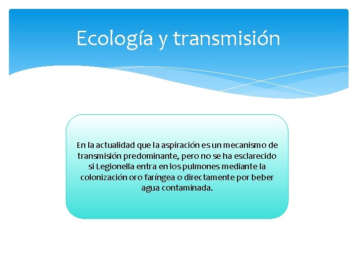 Ecología y transmisión En la actualidad que la aspiración es un mecanismo de transmisión