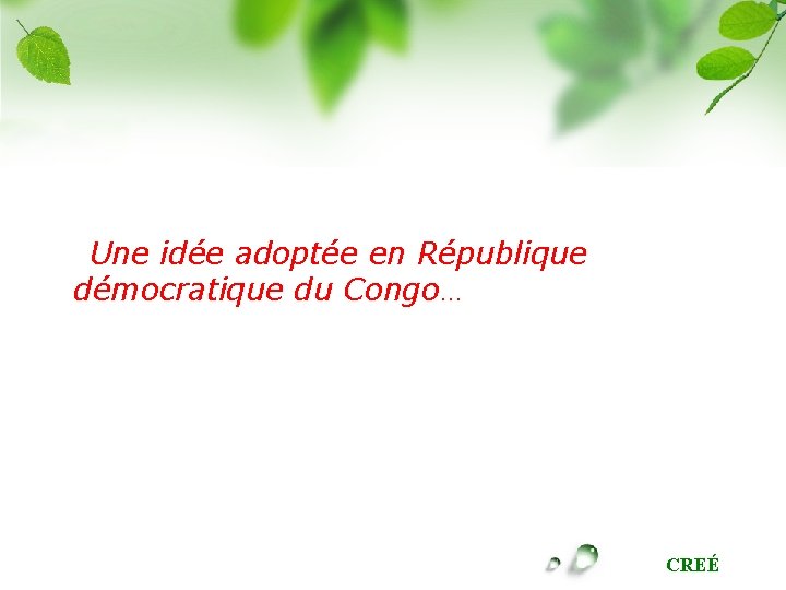 Une idée adoptée en République démocratique du Congo… CREÉ 