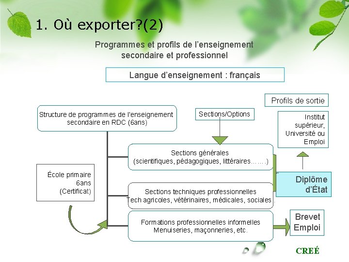 1. Où exporter? (2) Programmes et profils de l’enseignement secondaire et professionnel Langue d’enseignement