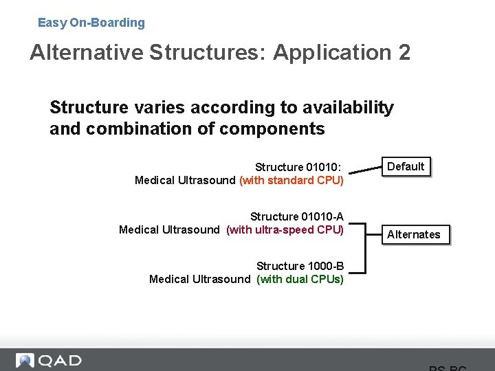 Easy On-Boarding Alternative Structures: Application 2 Structure varies according to availability and combination of