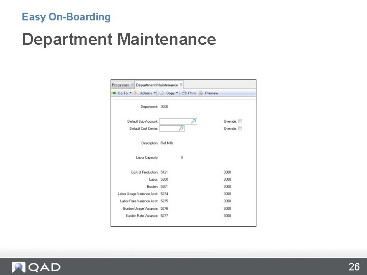 Easy On-Boarding Department Maintenance 26 