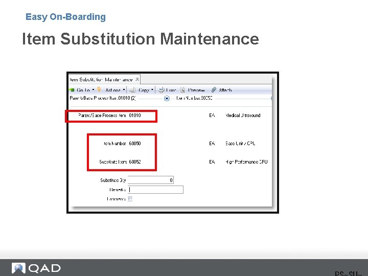 Easy On-Boarding Item Substitution Maintenance 
