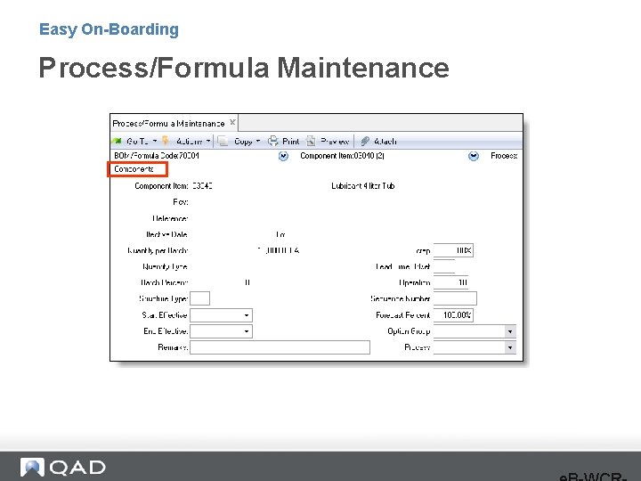 Easy On-Boarding Process/Formula Maintenance 