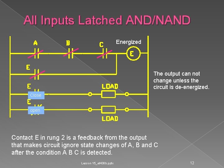 All Inputs Latched AND/NAND Energized The output can not change unless the circuit is