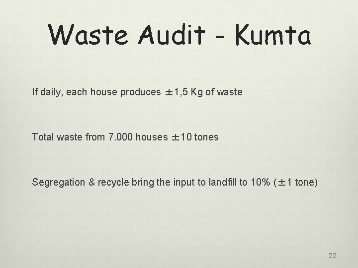 Waste Audit - Kumta If daily, each house produces ± 1, 5 Kg of