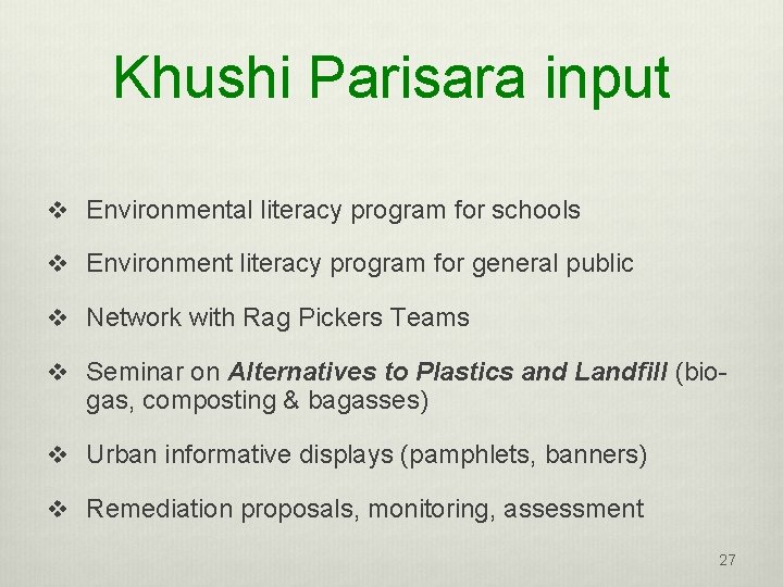 Khushi Parisara input v Environmental literacy program for schools v Environment literacy program for