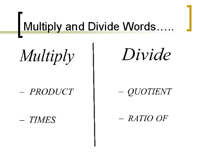 Multiply and Divide Words…. . 