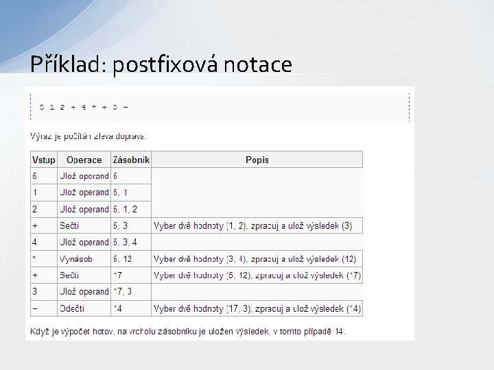 Příklad: postfixová notace 