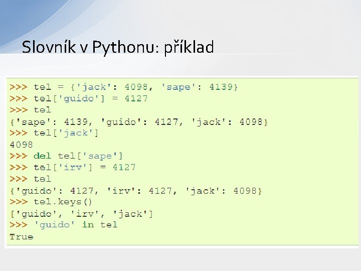 Slovník v Pythonu: příklad 