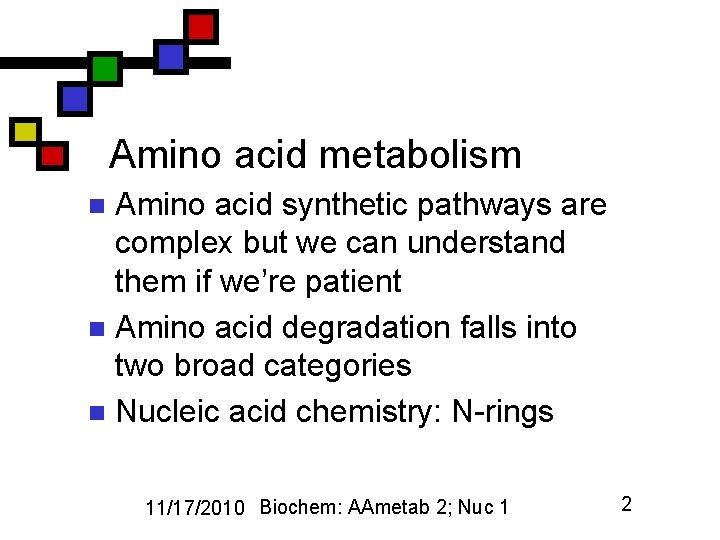 Amino acid metabolism Amino acid synthetic pathways are complex but we can understand them