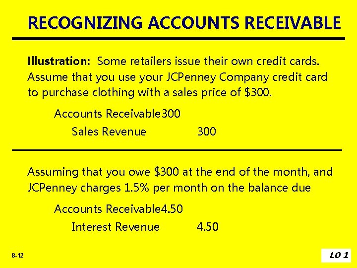 RECOGNIZING ACCOUNTS RECEIVABLE Illustration: Some retailers issue their own credit cards. Assume that you